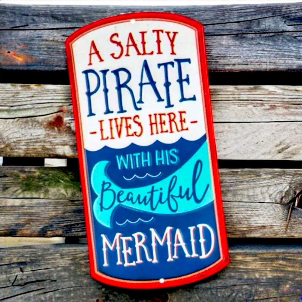 ❤️Vintage 10” Mermaid Tin Hanging Wall Sign Fairycore Home or Garden❤️